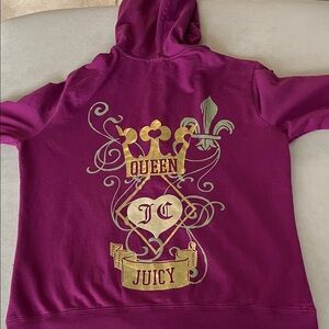 Juicy Couture Berry Hoodie with Metallic Gold Crest Back
